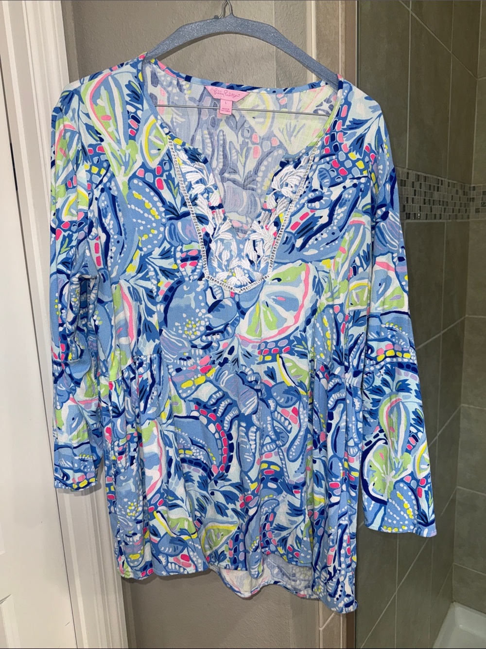 Lilly Pulitzer Lyndsea Tunic in Blue Peri Pinch Pinch Size Large